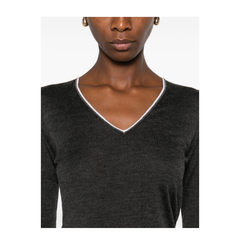 Grey V-Neck Long Sleeve Sweater