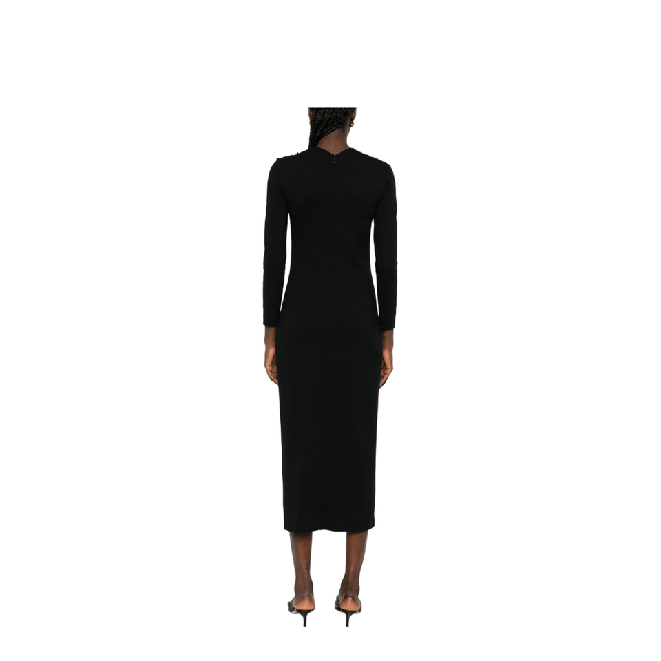 Long Dress with Gathering Detail in Stretch Milano Stitch