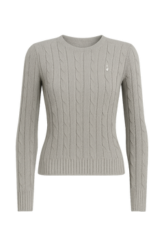 Polo Ralph Lauren Cable-Knit Cotton Crewneck Sweater Fawn Grey Heather