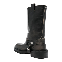 Kurt Boots in Black Leather with Silver Buckle