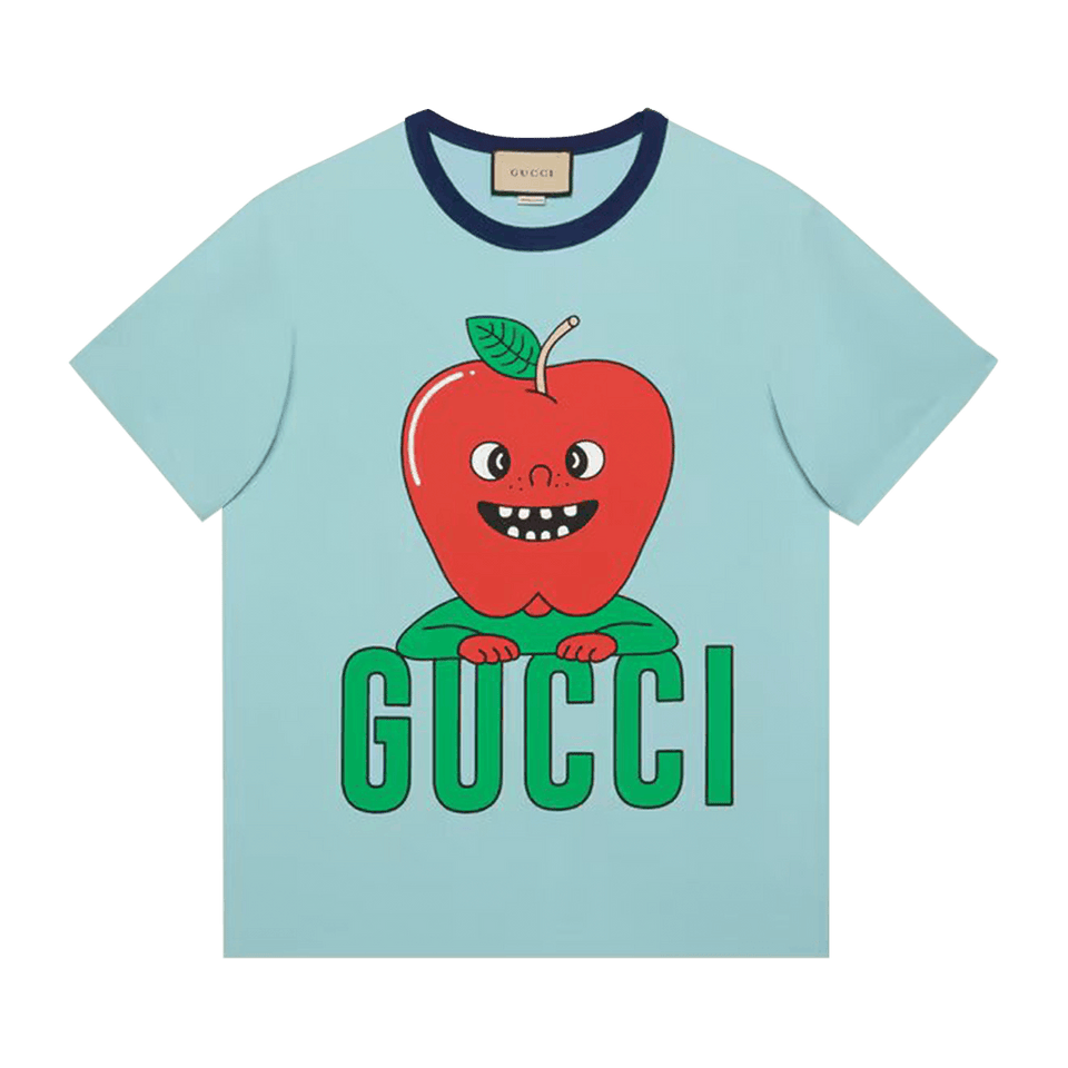 Gucci Apple Print Cotton T-Shirt Light Blue