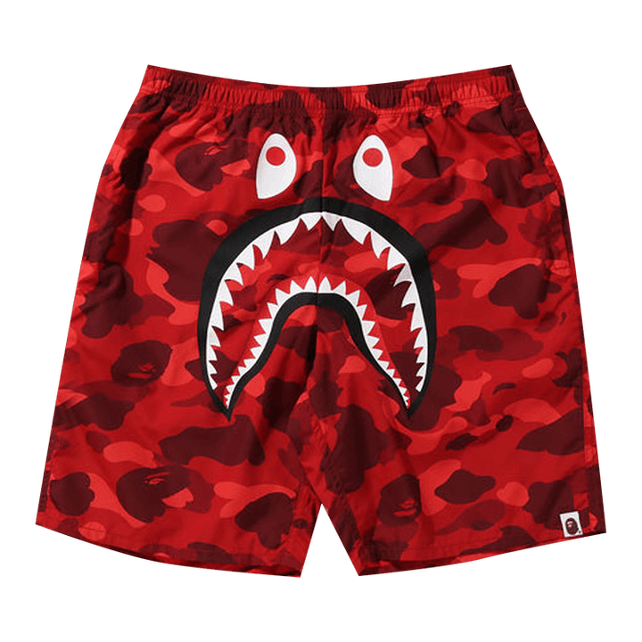 BAPE Color Camo Shark Beach Shorts Red