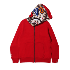 BAPE x OVO Woodland Camo Shark Reversible Full Zip Hoodie Red