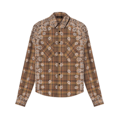 Amiri Bleach Bandana Plaid Shirt Brown