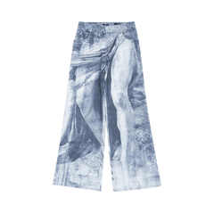 Balmain Statue Printed Loose Denim Pants Blue/Gris