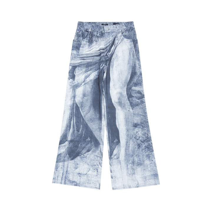 Balmain Statue Printed Loose Denim Pants Blue/Gris