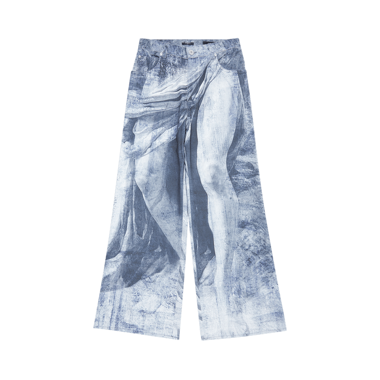 Balmain Statue Printed Loose Denim Pants Blue/Gris
