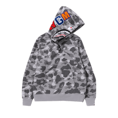 BAPE Honeycomb Camo Shark Full Zip Hoodie Grey