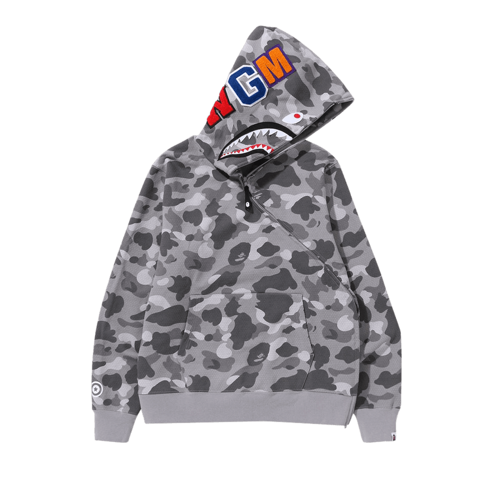 BAPE Honeycomb Camo Shark Full Zip Hoodie Grey