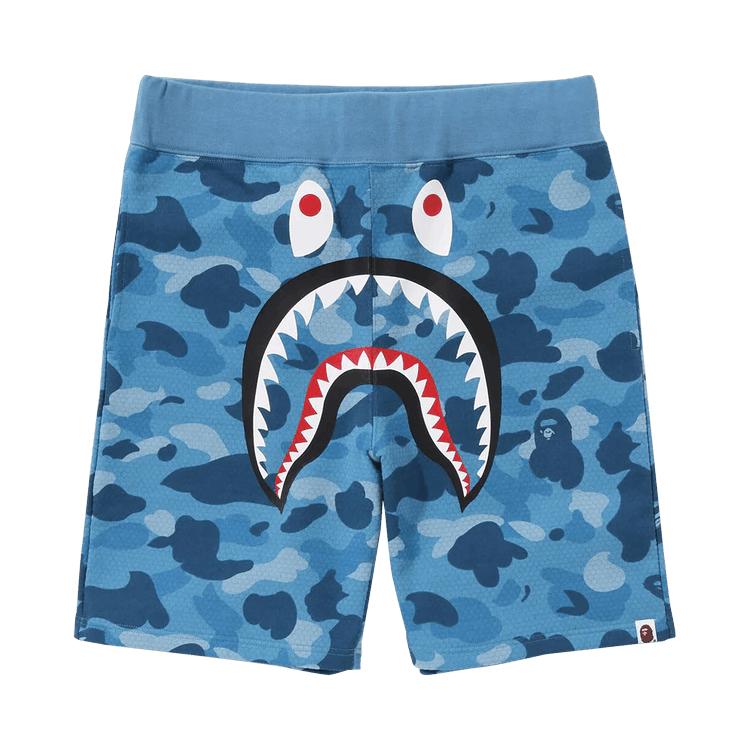 BAPE Honeycomb Camo Shark Sweat Shorts Blue