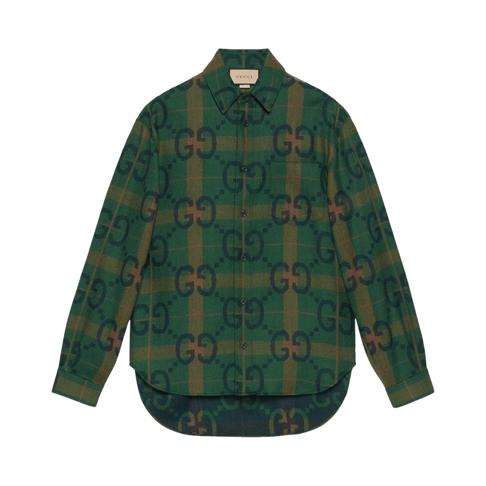 Gucci Jumbo GG Check Wool Shirt Green/Blue