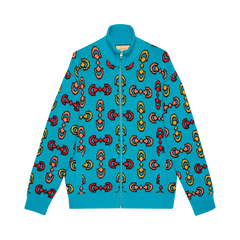 Gucci Horsebit Jacquard Wool Knit Bomber Blue/Yellow