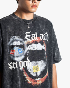 Eat Acid - Black Washed Oversized T-shirt