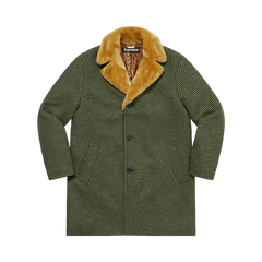 Supreme Fur Collar Car Coat Green Houndstooth