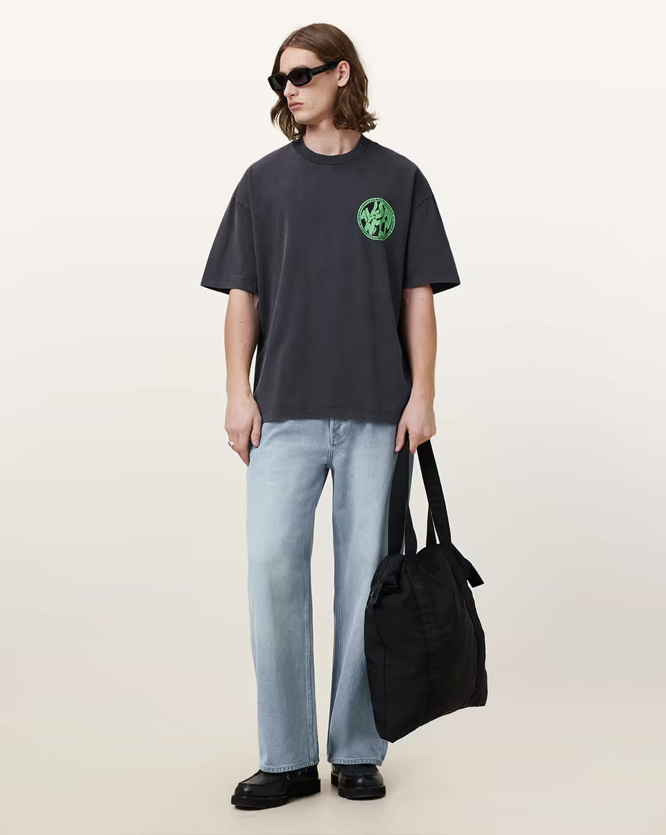 ALL SAINTS Distortion Brand Print Regular Fit Crew-Neck T-Shirt (washed-black)