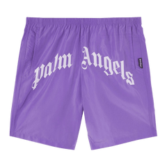 Palm Angels Curved Logo Swim Shorts Violet/White