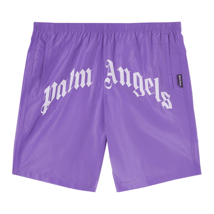 Palm Angels Curved Logo Swim Shorts Violet/White
