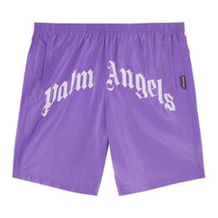 Palm Angels Curved Logo Swim Shorts Violet/White