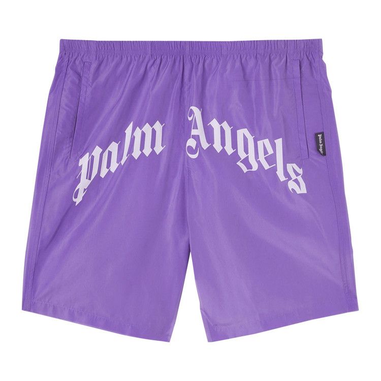 Palm Angels Curved Logo Swim Shorts Violet/White