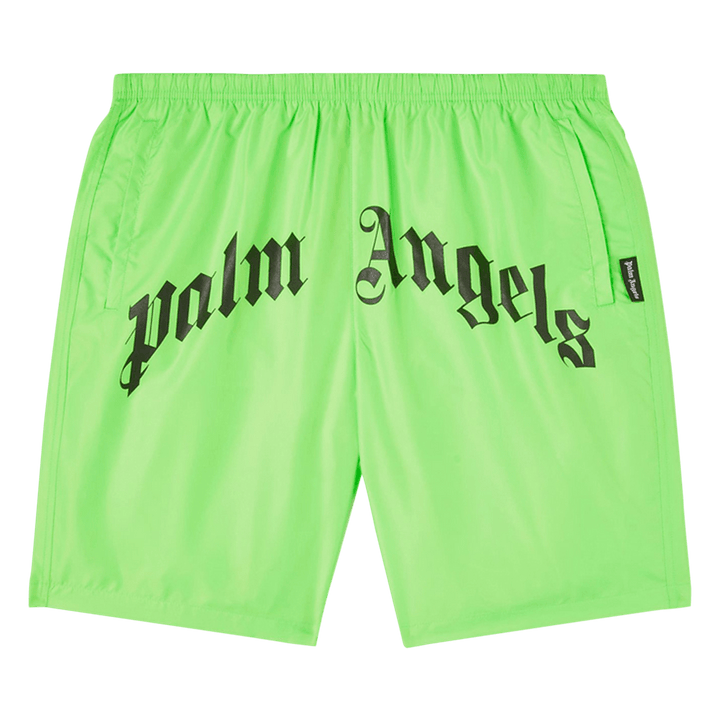 Palm Angels Curved Logo Swim Shorts Green Fluo