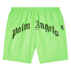 Palm Angels Curved Logo Swim Shorts Green Fluo