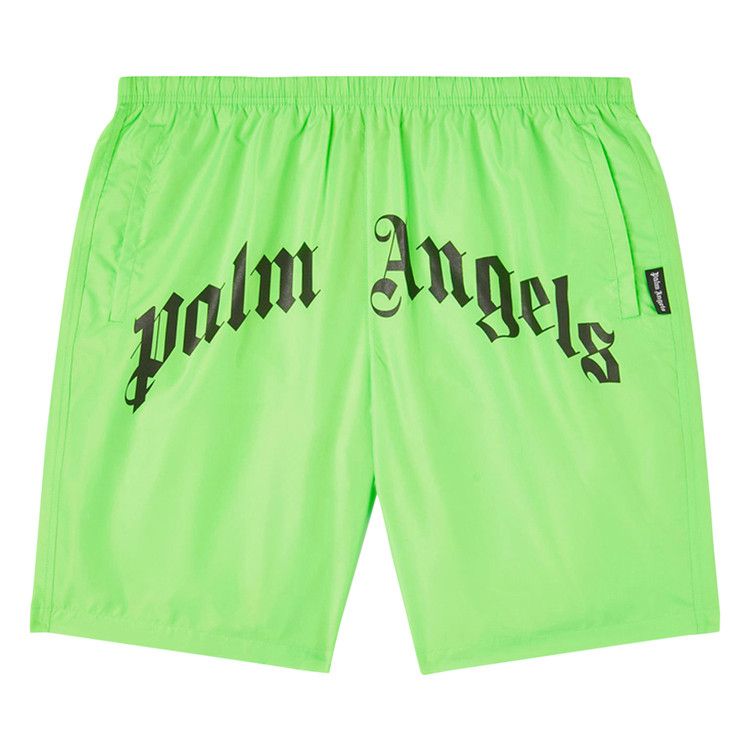 Palm Angels Curved Logo Swim Shorts Green Fluo