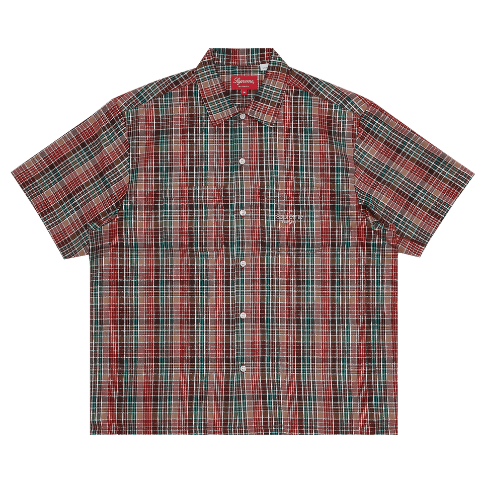 Supreme Metallic Plaid Shorts-Sleeve Shirt Red
