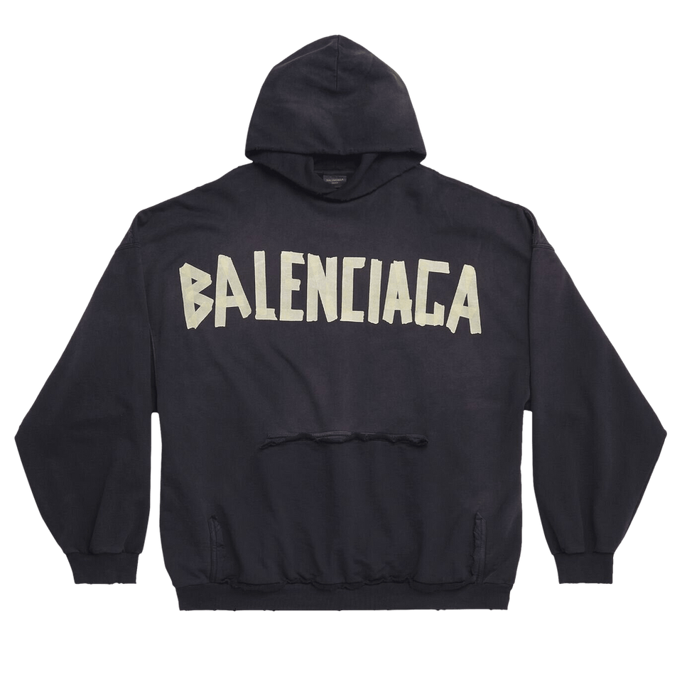 Balenciaga Ripped Pocket Hoodie Washed Black