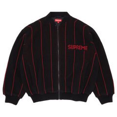 Supreme Pinstripe Varsity Zip Up Sweater Black