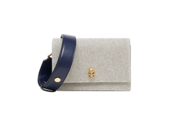 Luxe Ivory Canvas Shoulder Bag with Gold Skull Lock