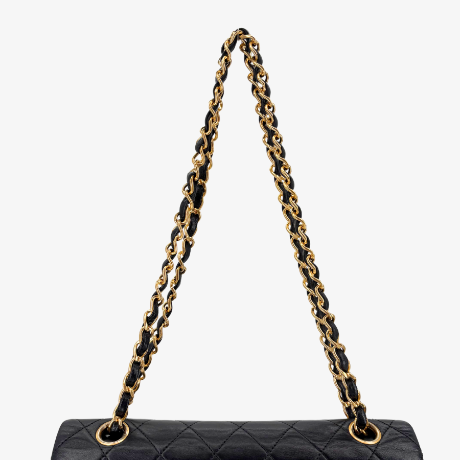 RG608 - CHANEL Vintage Black Lambskin 23cm Classic Flap Bag