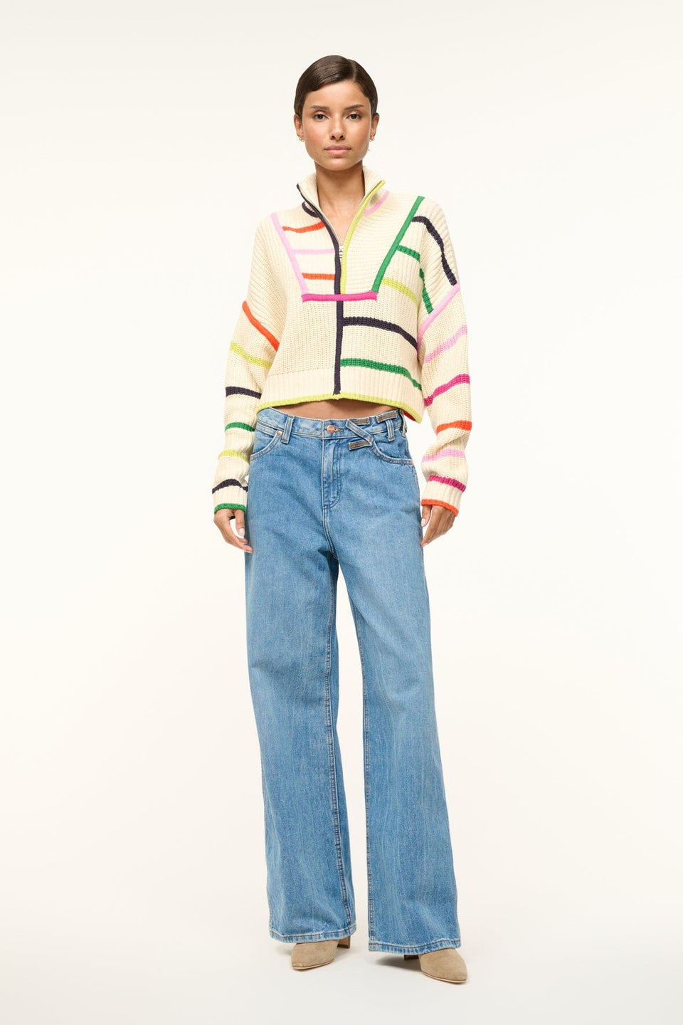 CROPPED HAMPTON SWEATER CREAM RAINBOW MULTI