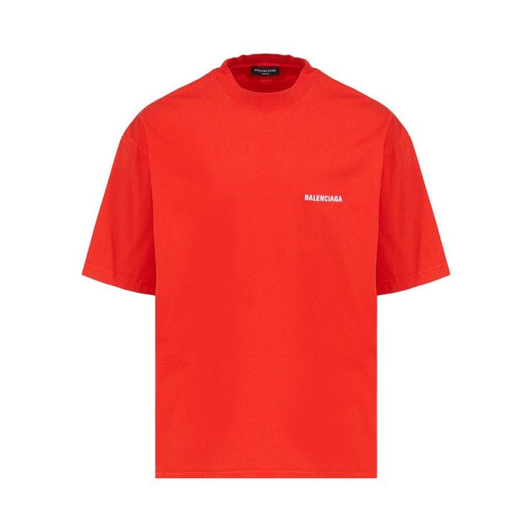 Balenciaga Back Logo Regular Fit Vintage T-Shirt Bright Red/White