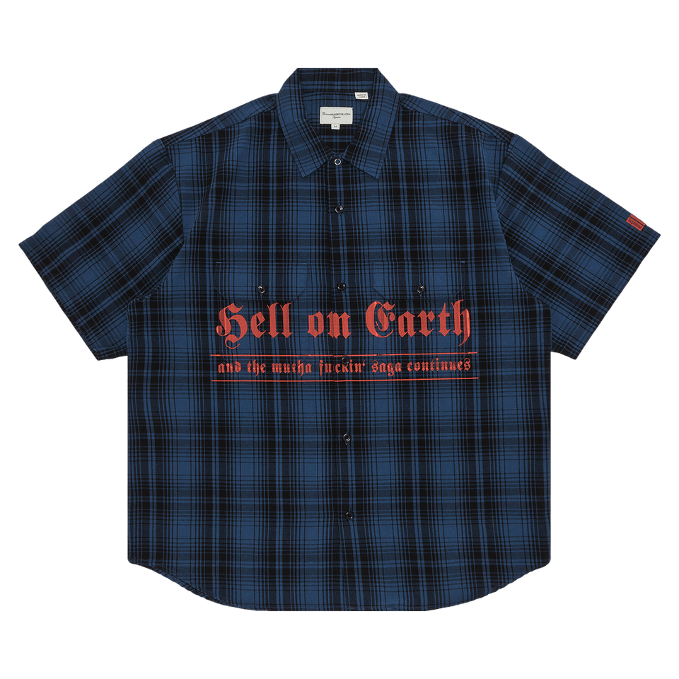 Supreme x Bernadette Corporation Shorts-Sleeve Work Shirt Navy Plaid