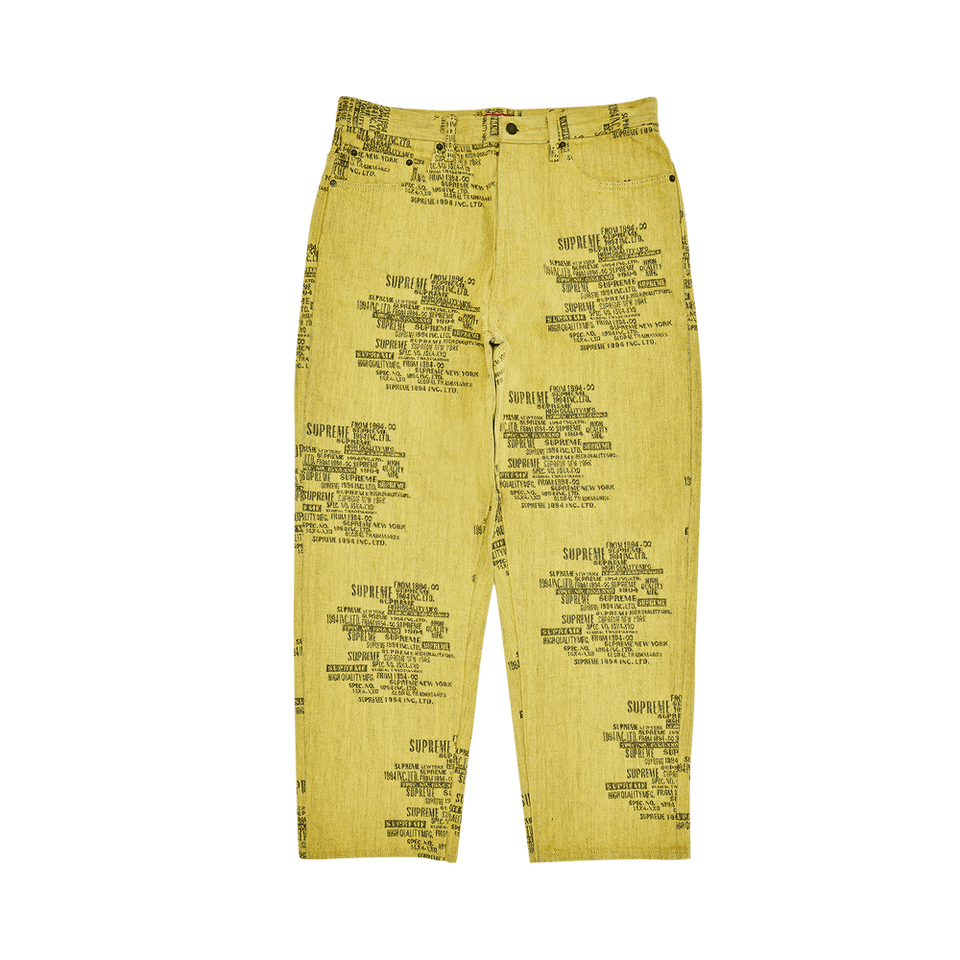 Supreme Trademark Jacquard Baggy Jean Washed Yellow