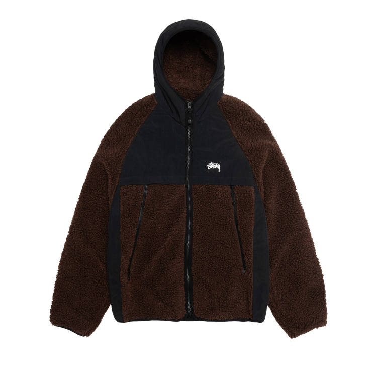 Stussy Sherpa Paneled Hooded Jacket Brown