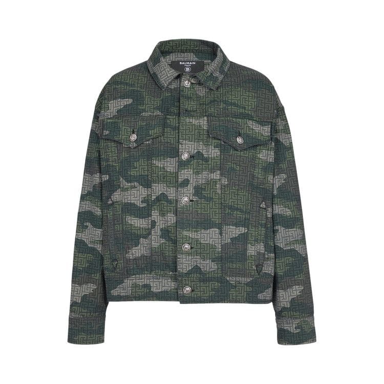 Balmain Camouflage Monogram Western Denim Jacket Multicolor/Khaki