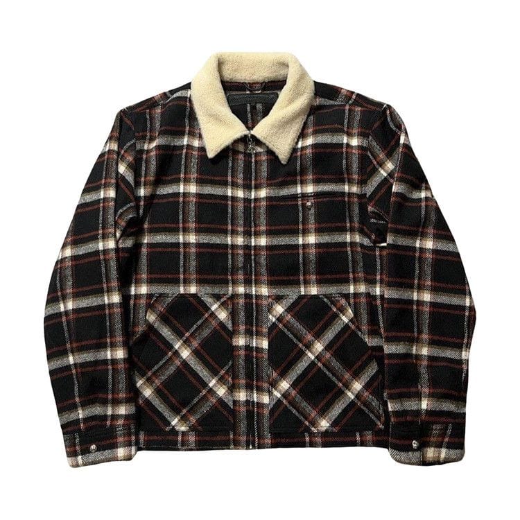 Chrome Hearts Shearling Collar Plaid Jacket Multicolor
