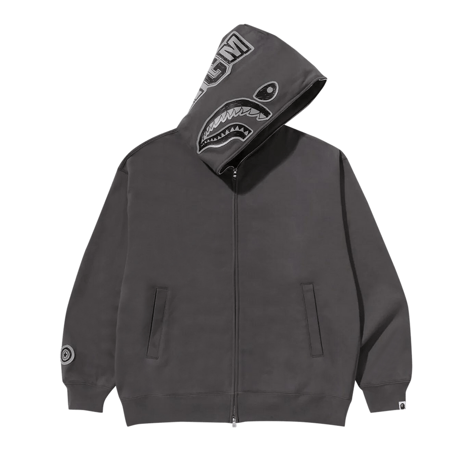BAPE Hand Drawn Face Relaxed Fit Shark Full Zip Hoodie Grey