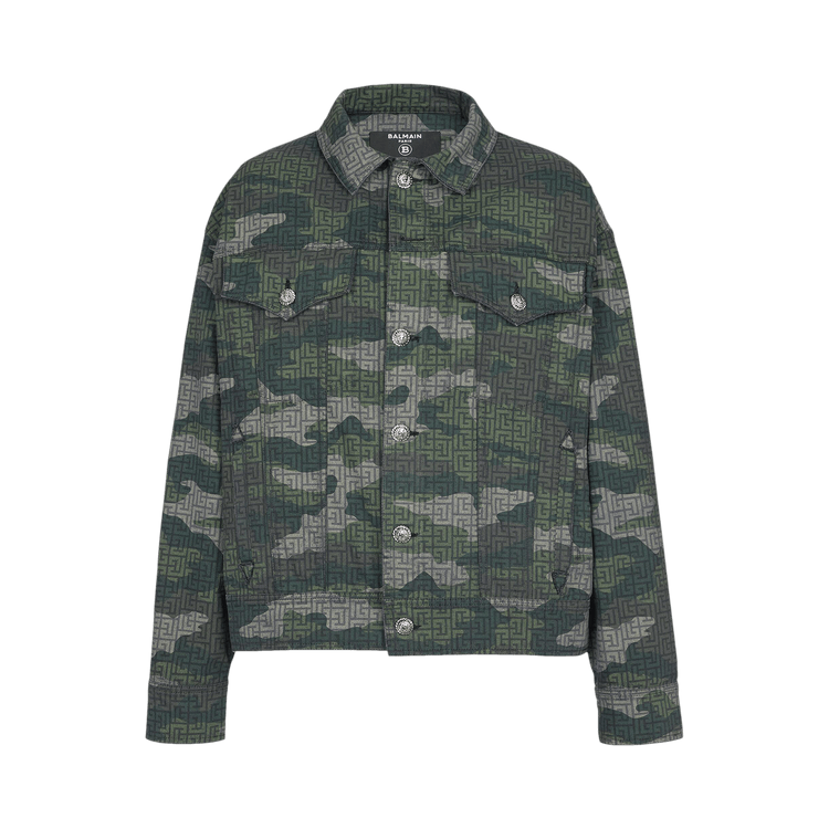 Balmain Camouflage Monogram Western Denim Jacket Multicolor/Khaki