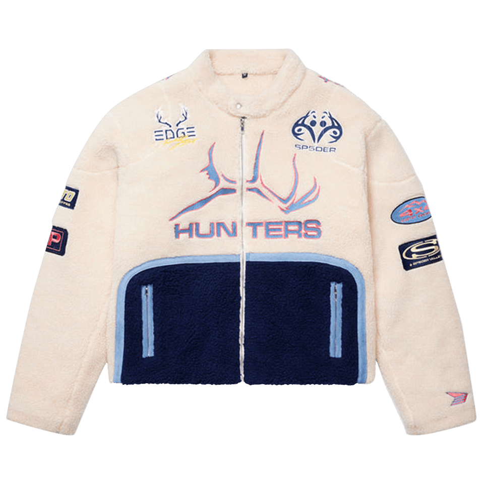 Sp5der Sherpa Hunter Moto Jacket Ecru/Navy