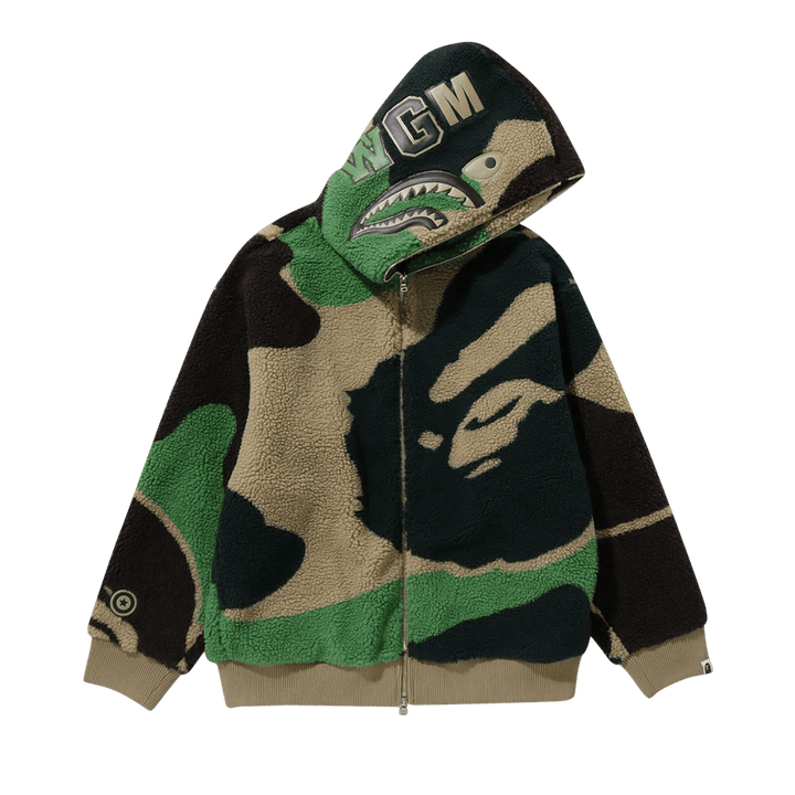 BAPE Mega ABC Camo Shark Boa Hoodie Green
