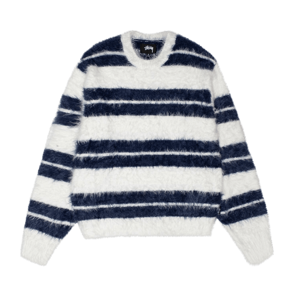 Stussy Hairy Stripe Crew Sweater Ivory/Navy