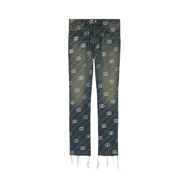 Gucci Crystal Interlocking G Denim Pant Blue/Mix