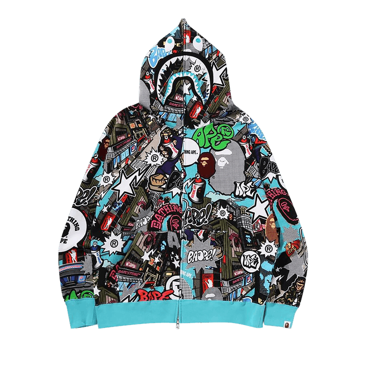 BAPE Comic Art Shark Zip Hoodie Multicolor