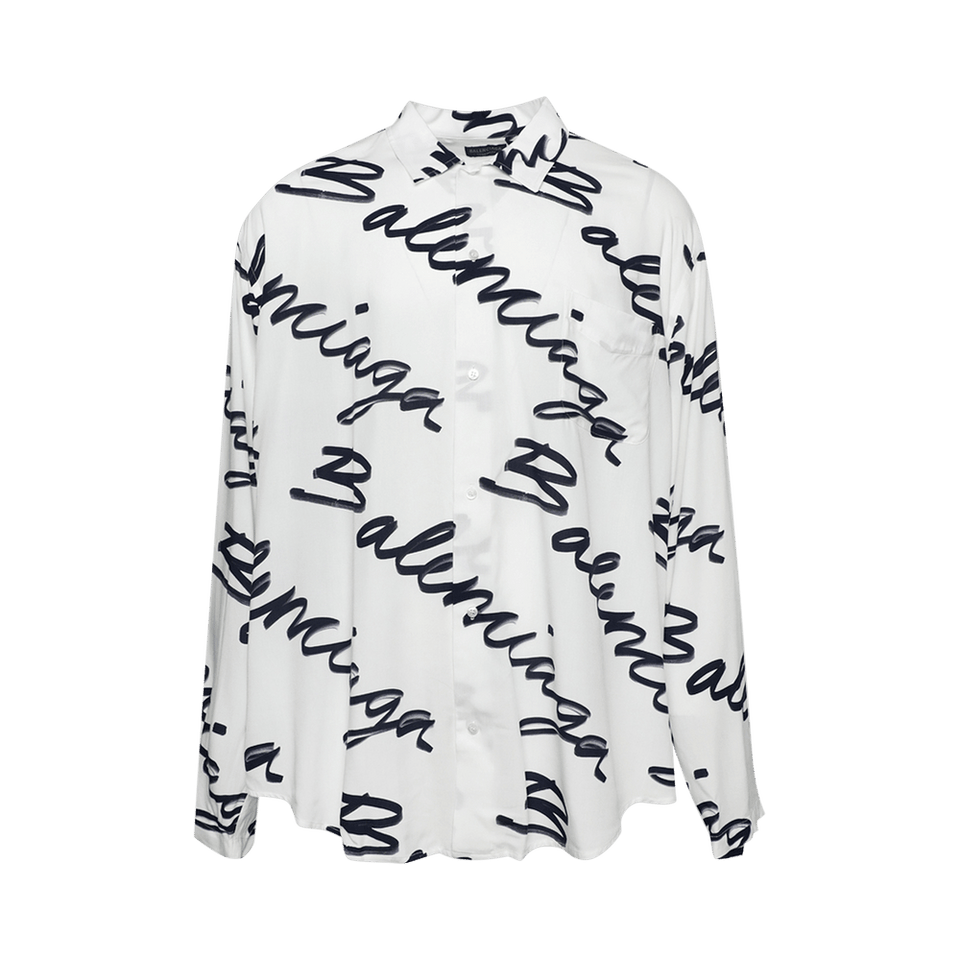 Balenciaga Logo Long-Sleeve Shirt White/Navy