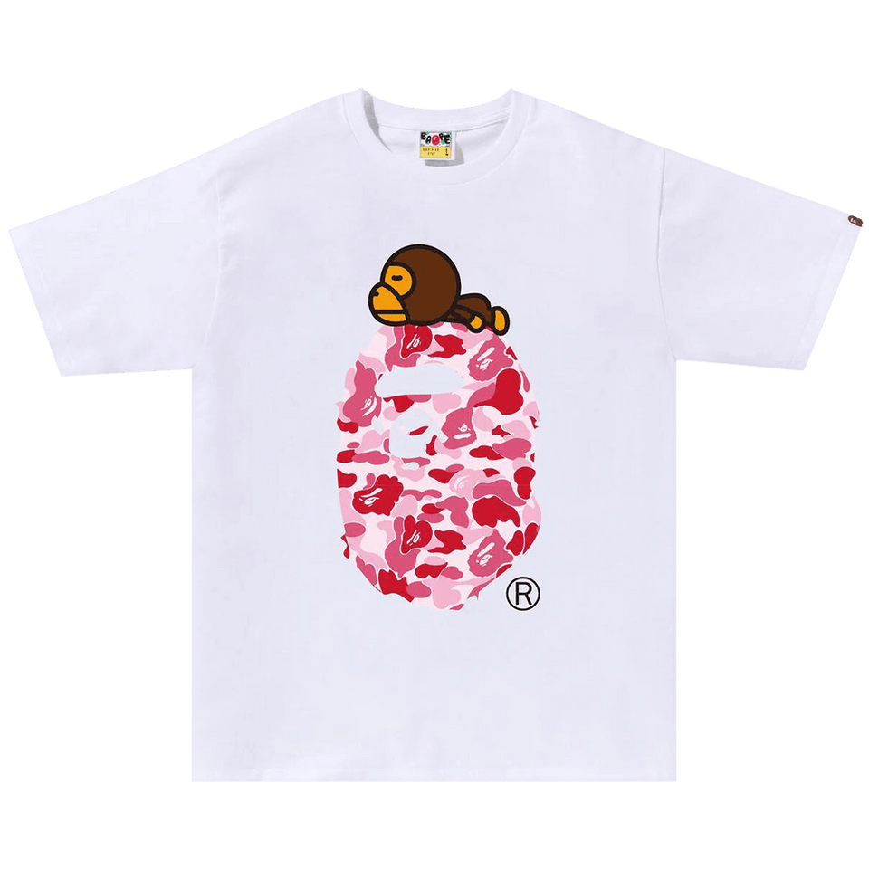 BAPE ABC Camo Milo On Big Ape T-Shirt White/Pink