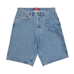 Supreme Script Baggy Denim Shorts Washed Indigo