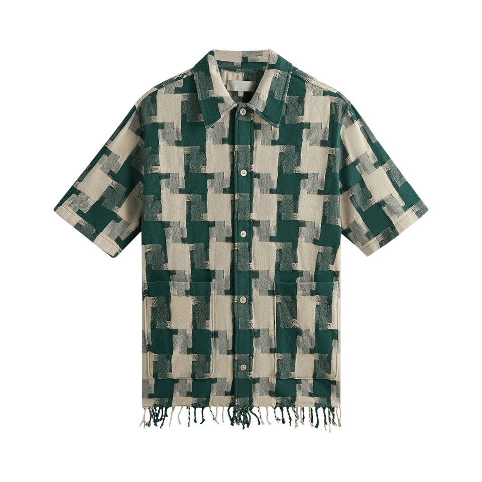 Kith Jumbo Houndstooth Boxy Collared Overshirt Conifer