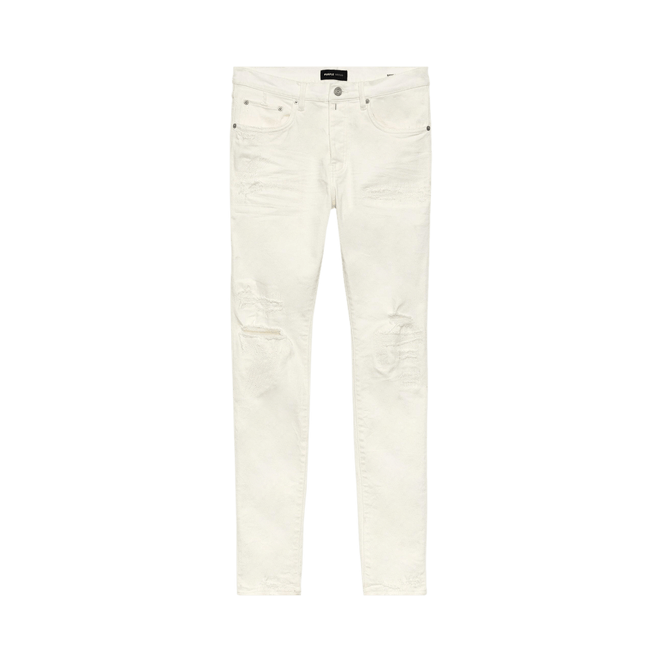 PURPLE BRAND Low Rise Slim Jeans White Light Destroy